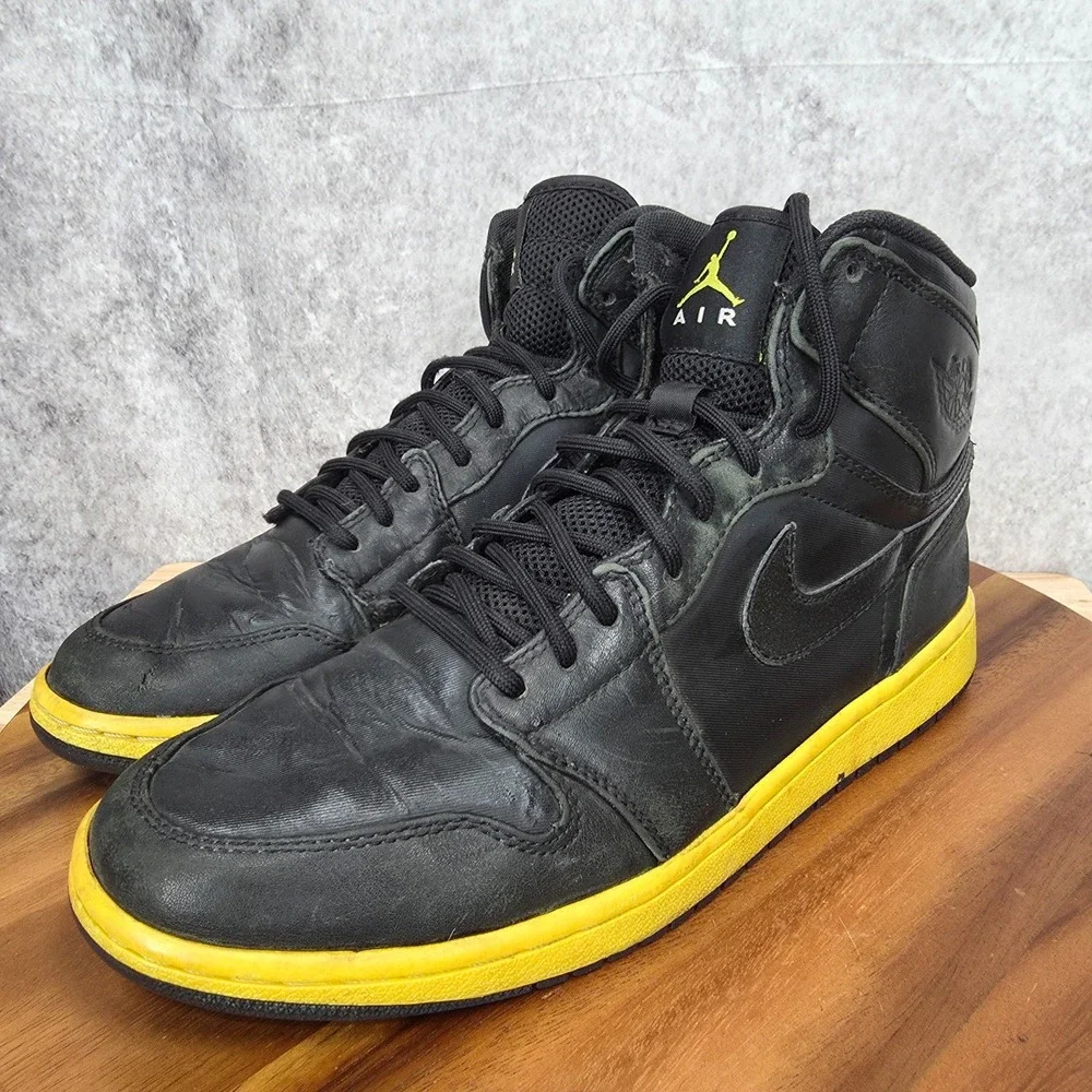 Air Jordan 1 High Strap Sneakers Mens‎ 9.5 Black Voltage Leather No Insoles*
